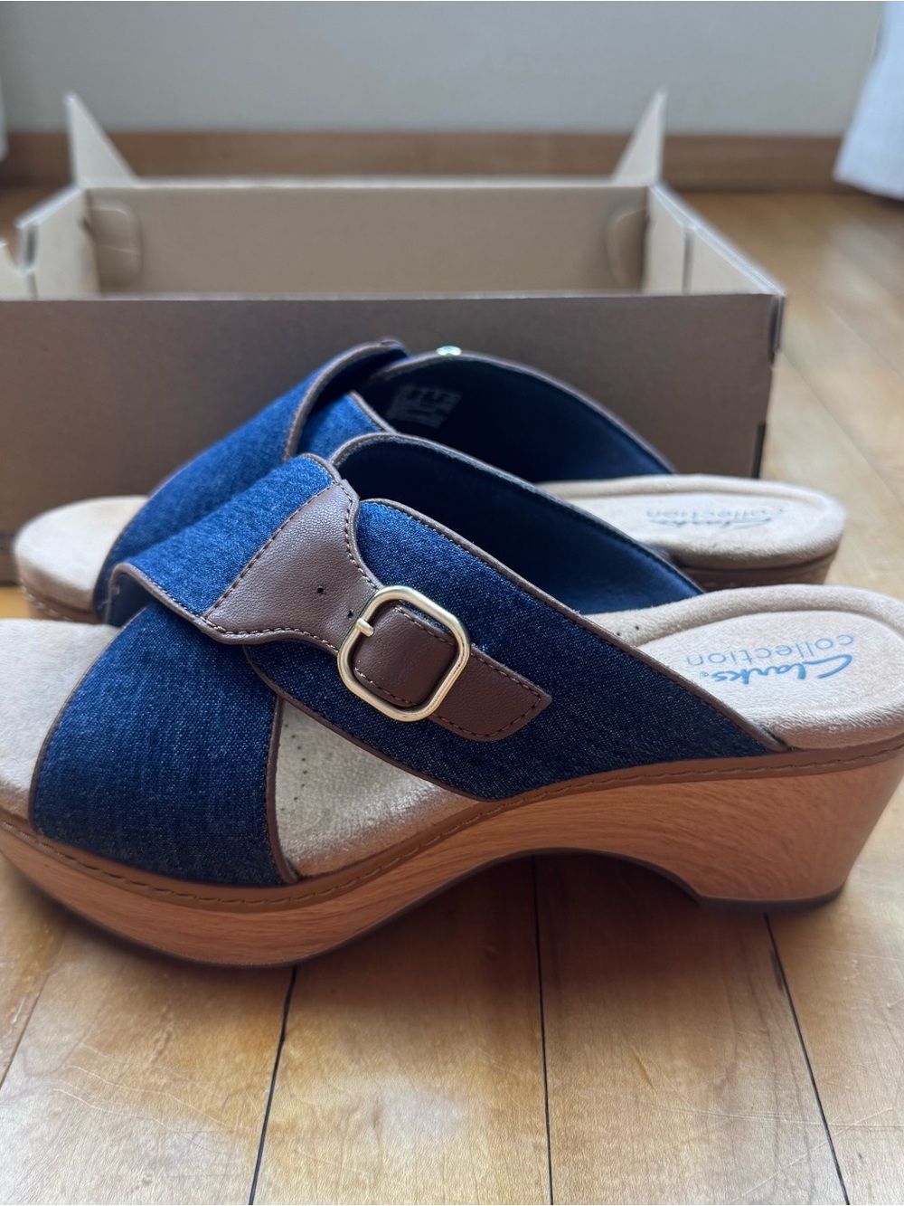 Clarks Seannah Nora Denim Wedge Sandals Women’s 9 Wide NIB